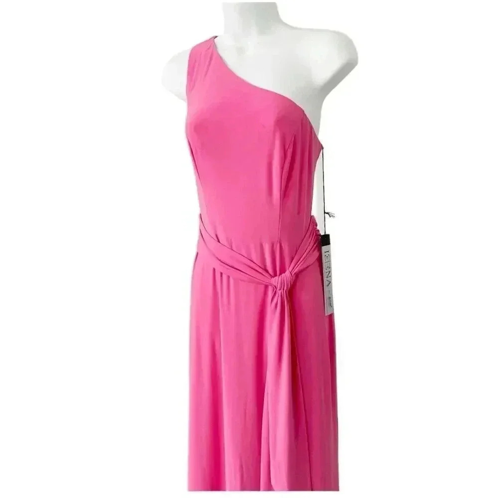 NWT Mac Duggal Jersey One Shoulder Belted Trumpet Gown Candy Pink size 6 - Picture 4 of 10